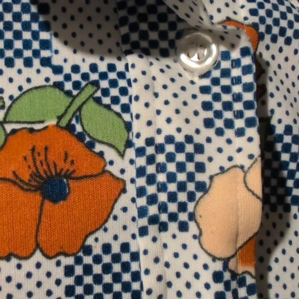 70s Mod Pointy Collar Women Shirt Groovy Green Blue‎ Orange Psychedelic Graphic - Picture 6 of 9